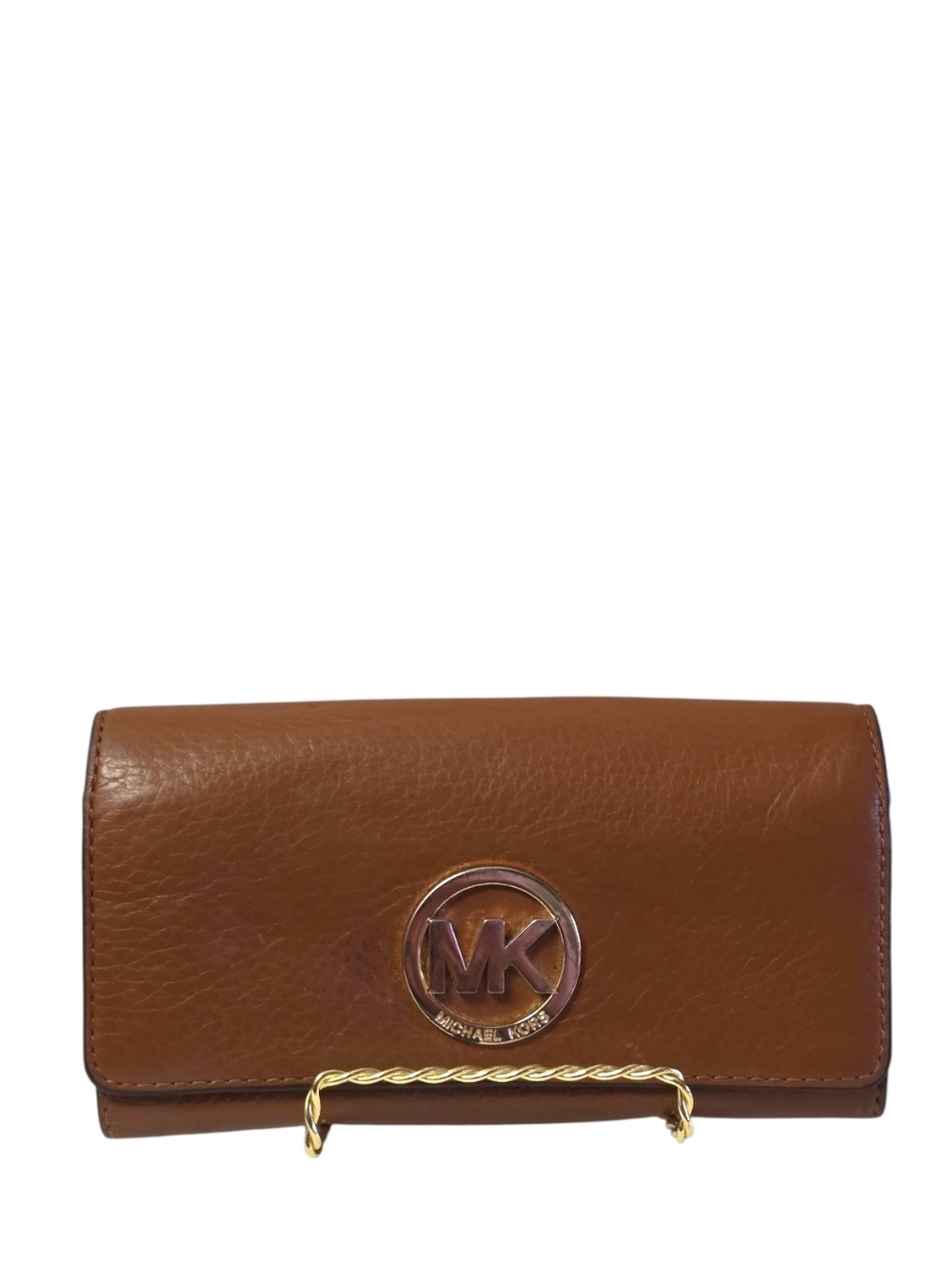 Michael Kors Cognac Leather Wallet MK Logo Continental Snap Closure Organizer